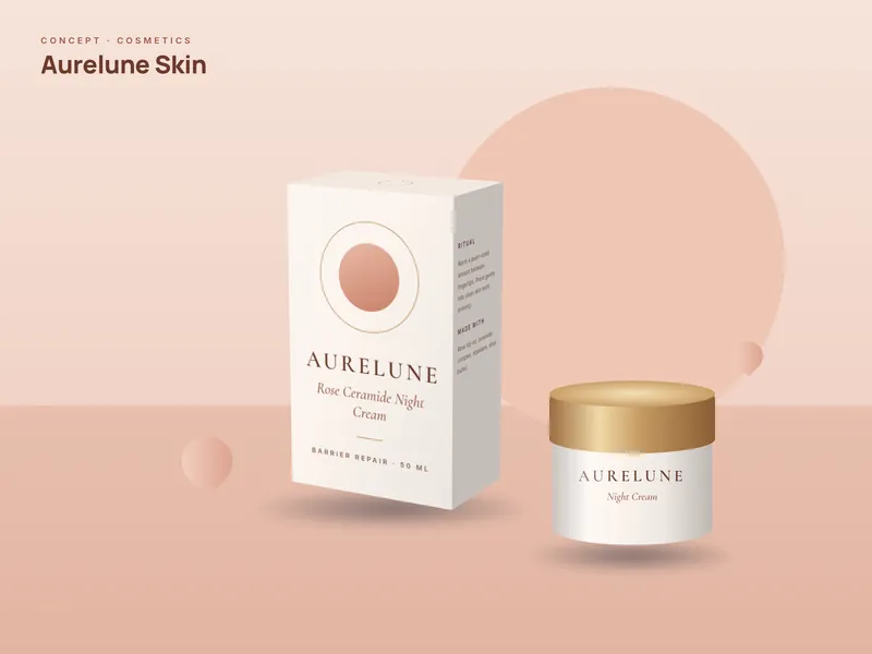 Concept packaging design for Aurelune Skin, a fictional cosmetics brand