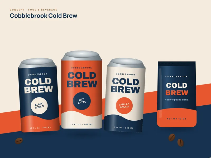 Concept packaging design for Cobblebrook Cold Brew, a fictional food & beverage brand