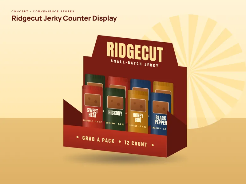 Concept packaging design for Ridgecut Jerky, a fictional convenience stores brand