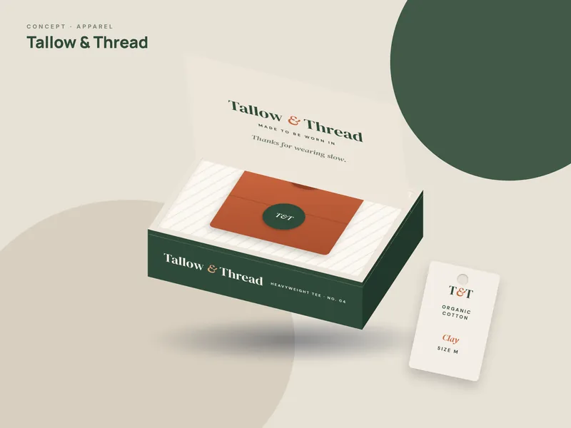 Concept packaging design for Tallow & Thread, a fictional apparel brand